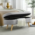 thumbnail image 3 of 43.5" Oval Storage Bench, Linen Fabric Upholstered Bench with Wood Legs ,Ottoman Bench for Living Room, Bedroom, End of Bed, Entryway, Bed Side, Grey, 3 of 9