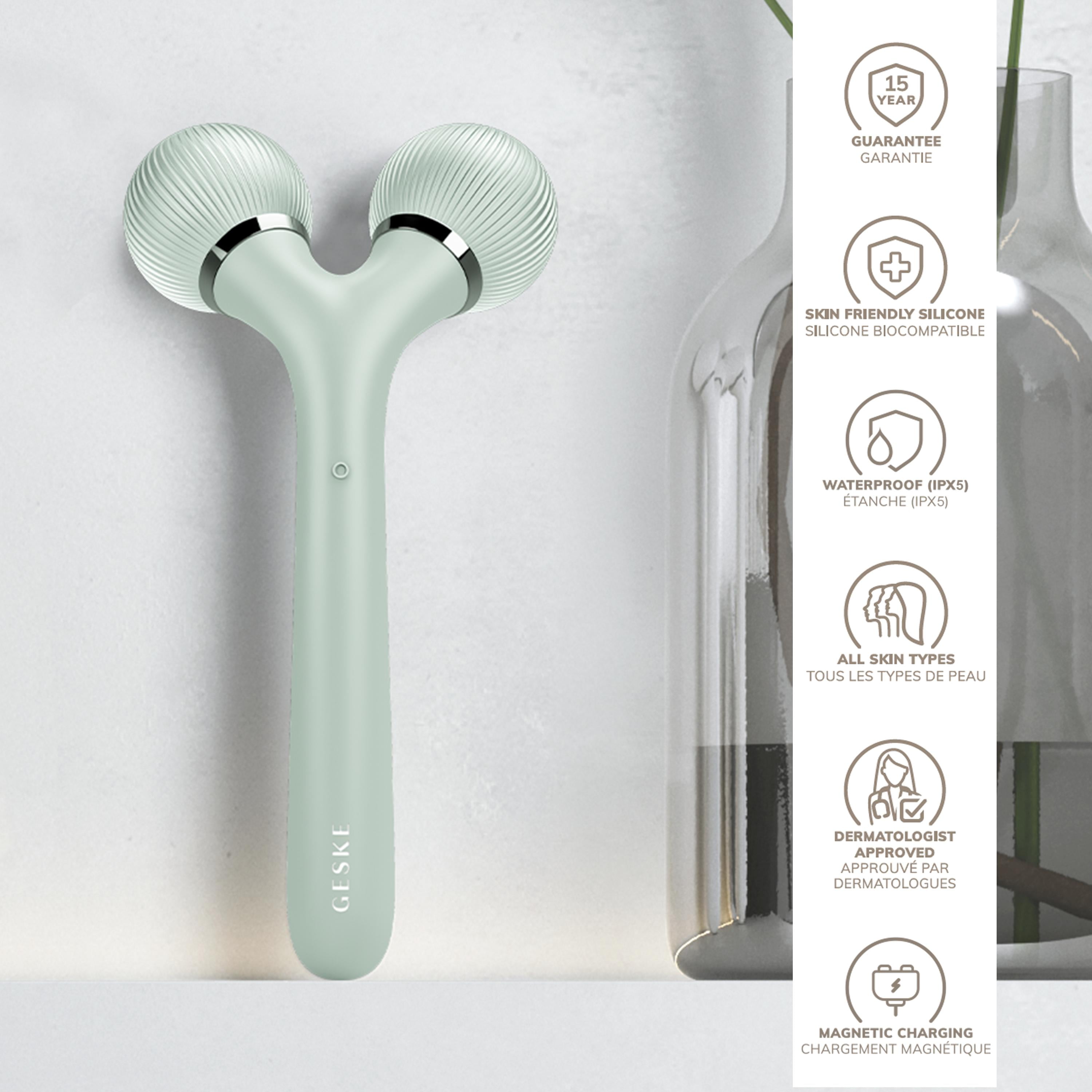 GESKE SmartAppGuided™ Sonic Facial & Body Roller | 4 in 1 | Derma Roller | Facial & Body Dermasmooth Stimulator | Derma Roll | Professional Facial & Body Roller | Dermaroller for Skincare and Beauty