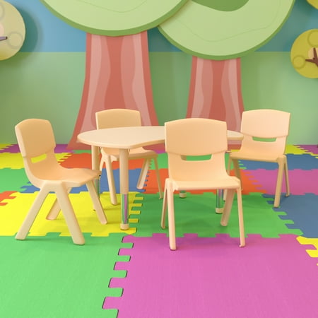 UPC: 0889142938750 | Flash Furniture Emmy 25.125 W x 35.5 L Crescent Natural Plastic Height Adjustable Activity Table Set with 4 Chairs