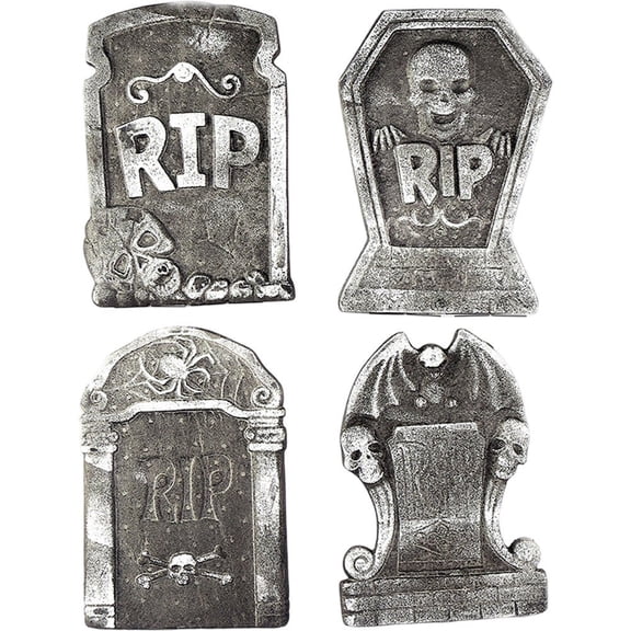 Vjnyvs Halloween Foam Tombstones 4 Pcs RIP Gravestones Outdoor Yard Signs, 15 In
