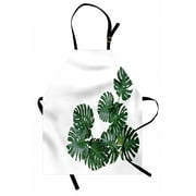 Philodendron Apron, Realistic Monstera Deliciosa Dark Green Leaves on Plain Background, Unisex Kitchen Bib with Adjustable Neck for Cooking Gardening, Adult Size, Laurel Green Emerald, by Ambesonne