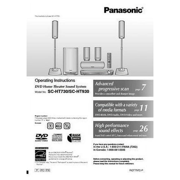 Panasonic SA-HT730 SA-HT930 Home Theater System Owners Instruction Manual REPRINT