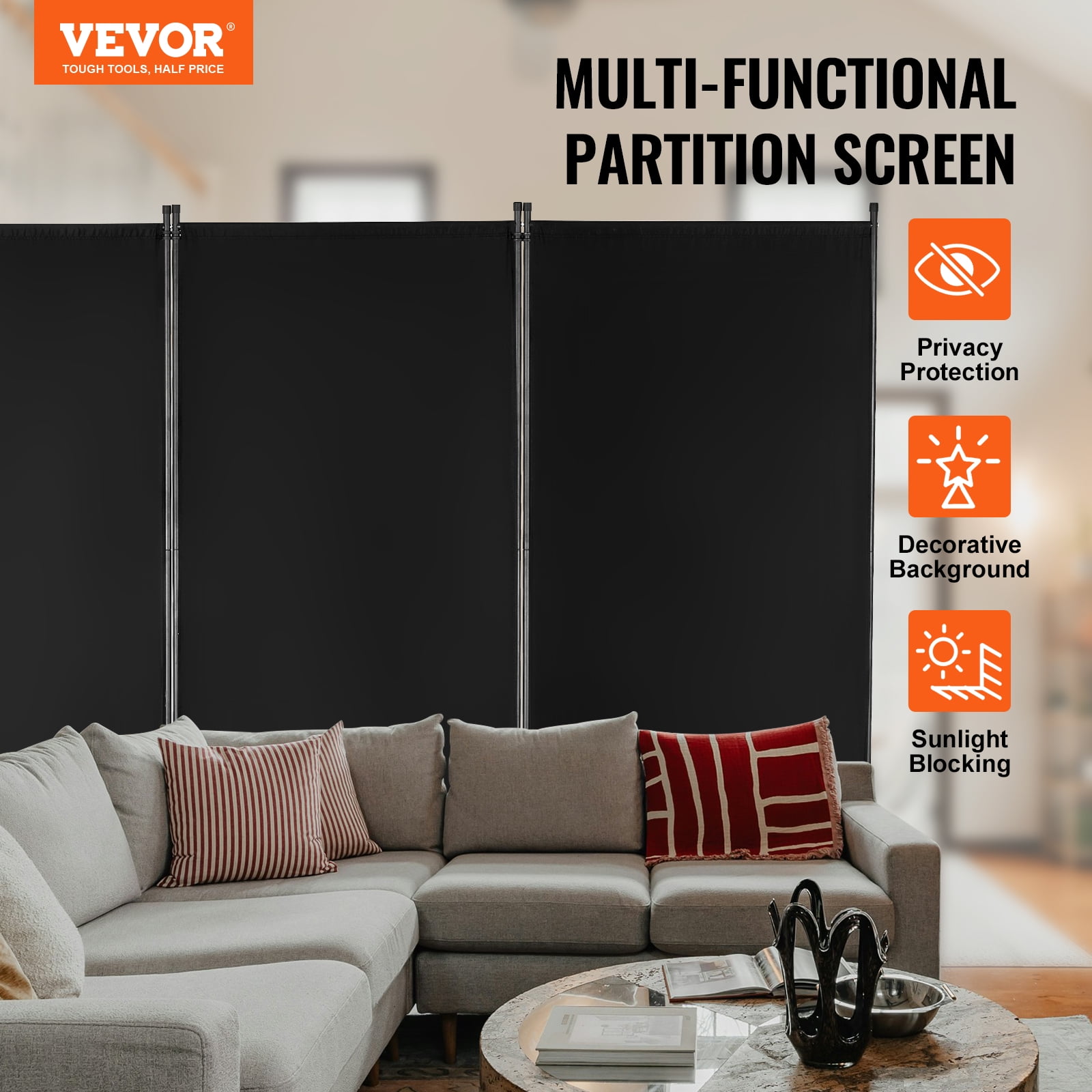 VEVOR Room Divider, 3 Panel Room Divider, Folding Privacy Screen and Portable Partition Divider for Room Separation, Freestanding Room Partitions for Office, Bedroom, Study, Black