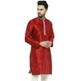 thumbnail image 2 of SKAVIJ Men's Indian Art Silk Kurta Wedding Party Casual Long Shirt (Large, Red), 2 of 6