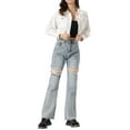 thumbnail image 2 of INSPIRE CHIC Women's Button Down Long Sleeve Casual Chambray Cargo Crop Jackets, 2 of 5