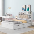 thumbnail image 3 of Euroco Wood Queen Platform Bed, Upholstered with Storage Headboard and 4 Drawers for Kids and Adults Bedroom, White, 3 of 17