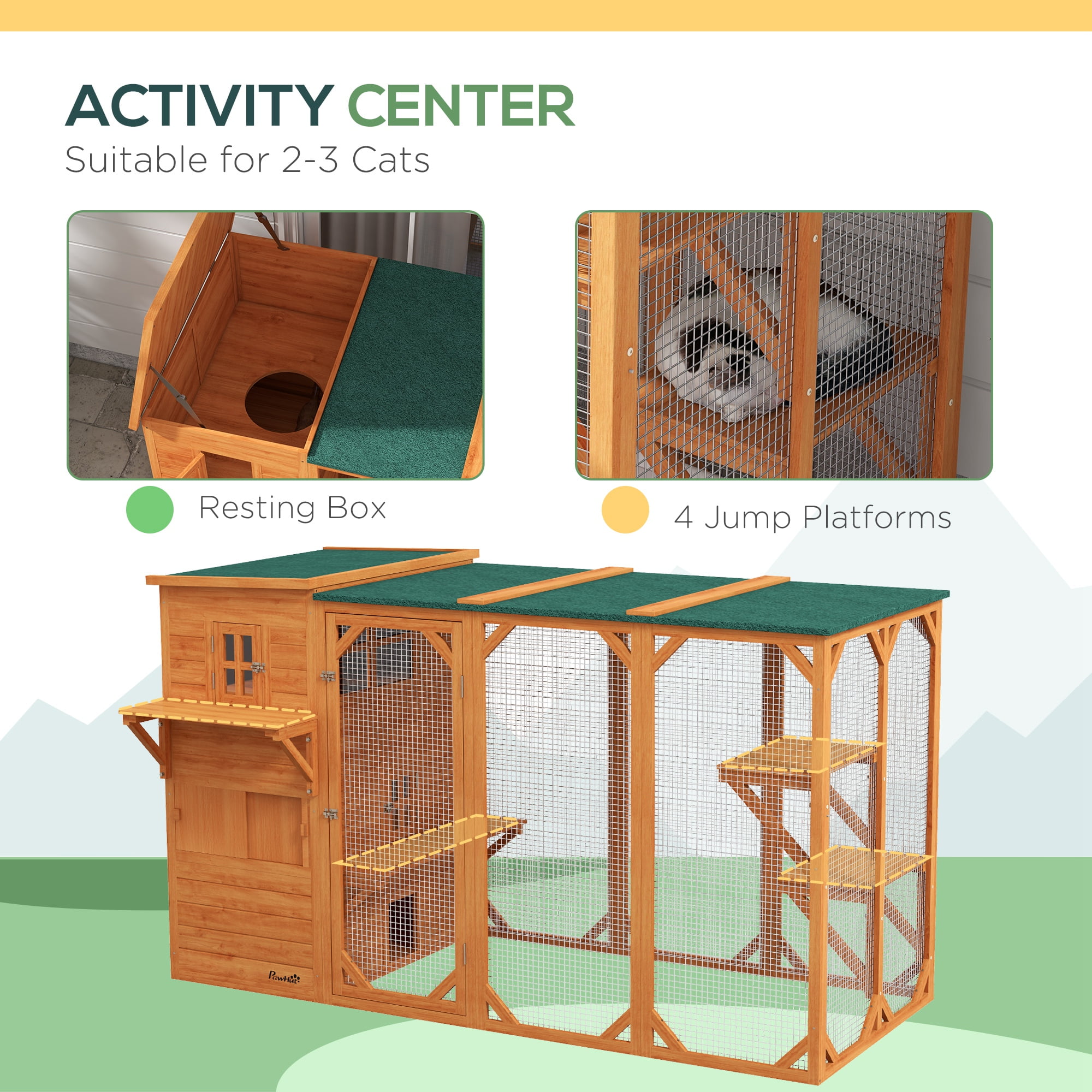 PawHut Catio Outdoor Cat Enclosure, Large Cat House for 3 Kitties, Orange