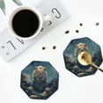thumbnail image 4 of Rateoe Starry Sky Meditating Lion Drawing Drink Coasters Set of 4 Leather Coasters Spill Protection for Table Desk,Durable and Non Slip Leather Coaster ,4 Inches Drink Mats-Octagon, 4 of 6