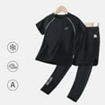 thumbnail image 2 of Boys Athletic Shorts and Performance T-Shirt Crew Neck Boy Clothes Set, Summer Kids Outfit,Color:Black,110, 2 of 4