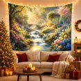 thumbnail image 3 of Garden Stream With Gazebo And Flowers, Peaceful Fantasy Style for Nature Lovers, Forest Wall Art, Housewarming Gift Tapestry Wall Hanging for Bedroom and Living Room, 3 of 7