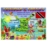 Trinidad & Tobago Graphic Map and Attractions Souvenir Fridge Magnet 2.5" X 3.5"
