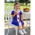 thumbnail image 4 of RUINIXCW Toddler Baby Girl Back to School Dress Kids Kindergarten First Day of School Outfits Toddler Girl Summer Fall Dress Puff Short Sleeve Doll Collar Apple Bow Embroidery Ruffle Trim Dress, 4 of 9