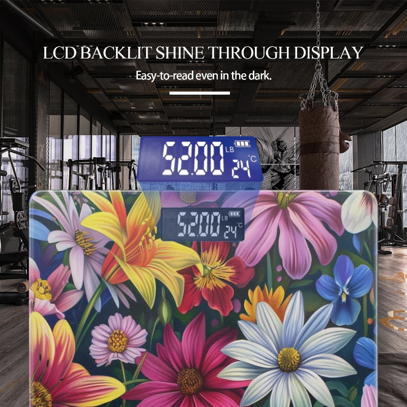 High Precision Body Weight Scale Smart Bathroom Scales with Large LCD Display(400lbs),Decorative for Bedroom-Vibrant Painting Of Array Of Colorful Flowers