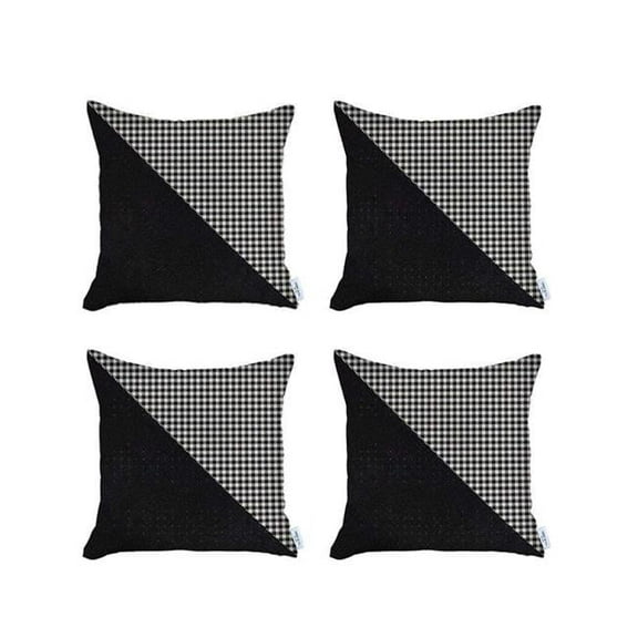 7.16 x 18 x 18 in. Black & White Houndstooth Zippered Handmade Polyester Throw Pillow - Set of 4
