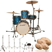 Sawtooth Command Series 4-Piece Drum Set with 16" Bass Drum, Hardware & Zildjian S Family Cymbals, Blue Mirror Metallic ( box 1 of 3)