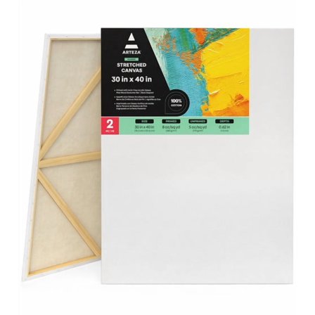 Arteza Stretched Canvas Value Pack, 30" x 40", Blank Canvas Boards for Painting - 2 Pack