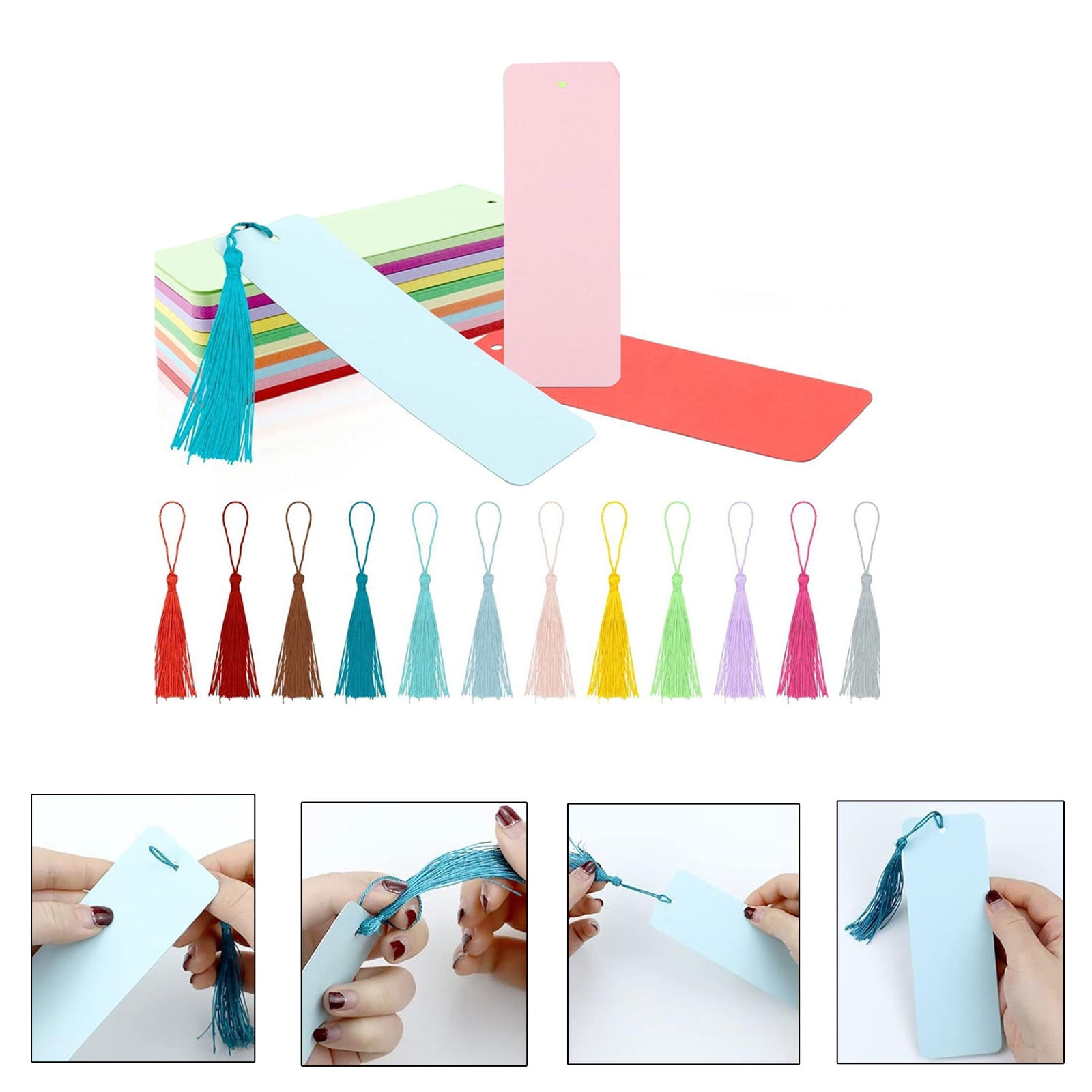 UNTERING Bookmark Blank Kraft Paper Bookmarks Rectangle Book Marks Hanging Label with Colorful Tassels for Party Decorations Project