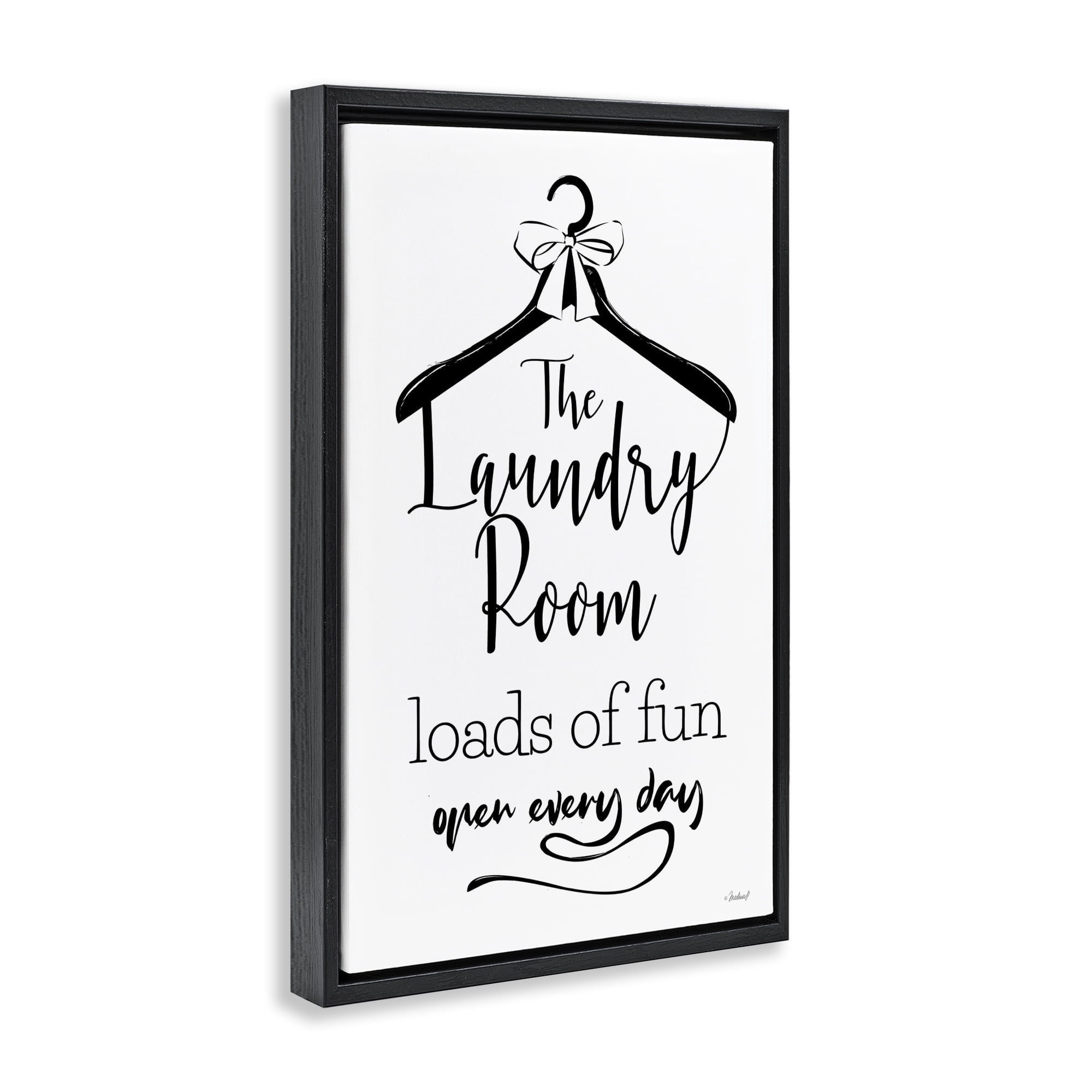 Stupell Industries Laundry Room with Hanger Bath & Laundry Painting Black Floater Framed Canvas Art Print Wall Art, 21 x 31