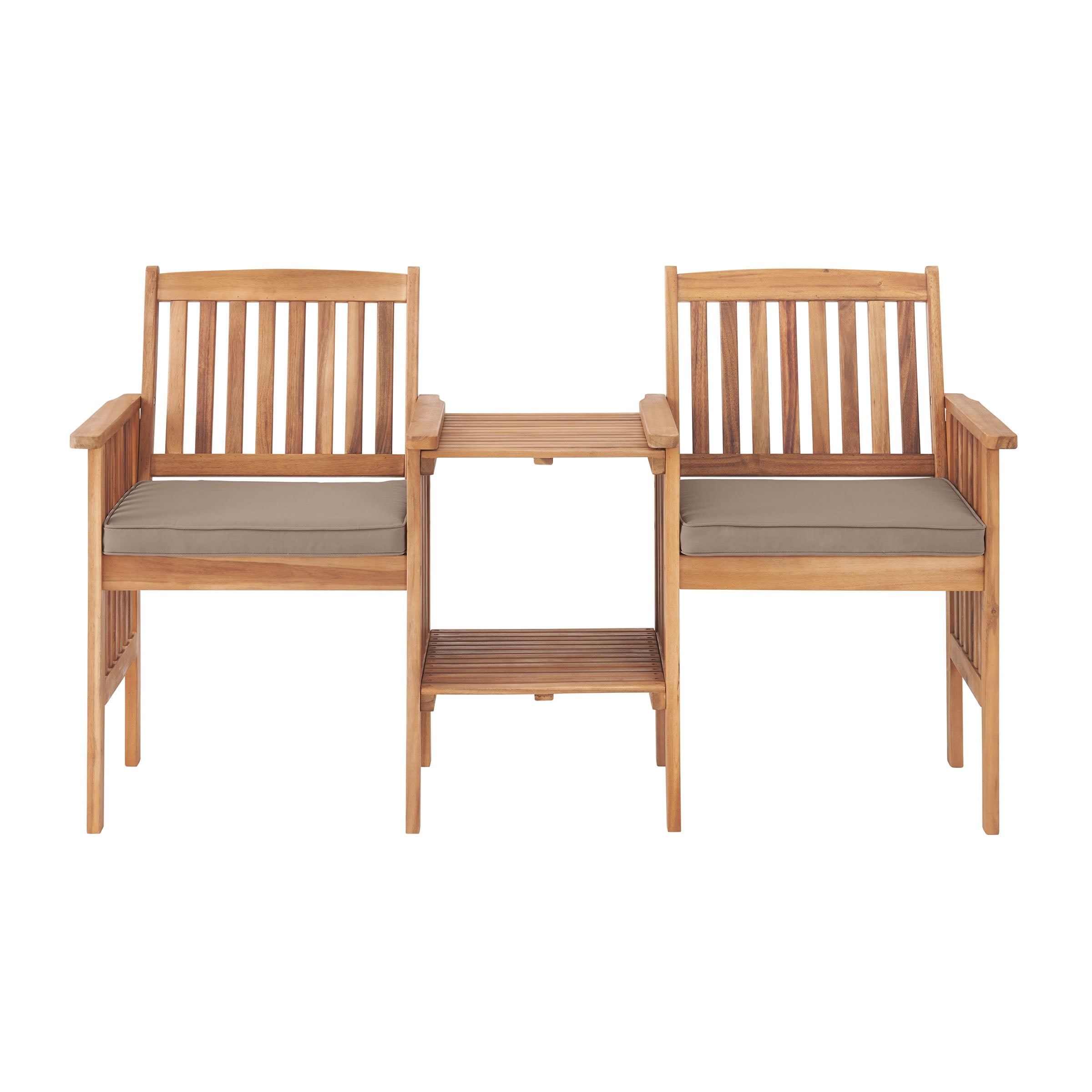 Alaterre Furniture Bristol Acacia Wood Outdoor Double Seat Bench with Attached Table, Natural