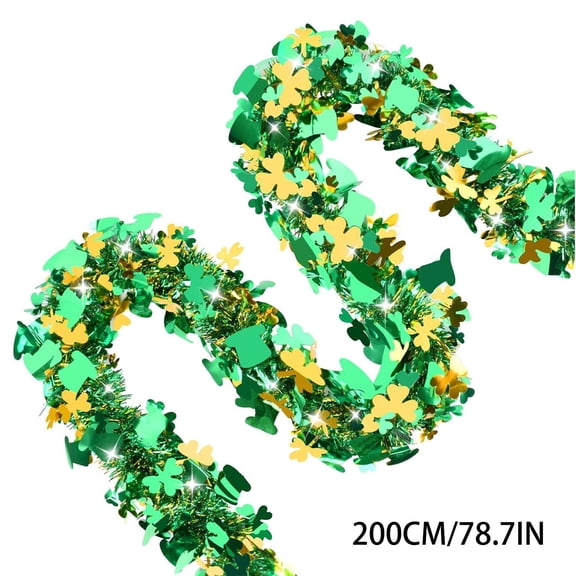 St. Patrick's Day Shamrock Tinsel Garland | 200CM Green & Gold Hanging Streamers