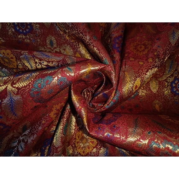 Silk Brocade fabric with RED ,BLUE,PURPLE,YELLOW AND metallic gold paisley jacquard COLOR 44" WIDE BRO894[8]