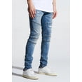 thumbnail image 2 of Crysp Denim Men's Moto Distressed Rip & Repair Paint Splatter Skinny Fit Jeans (30, Indigo Blue), 2 of 4