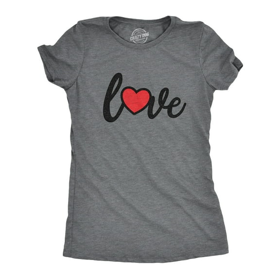 Womens Love Script Heart T Shirt Cute Flirty Date Tee Womens Graphic Tees