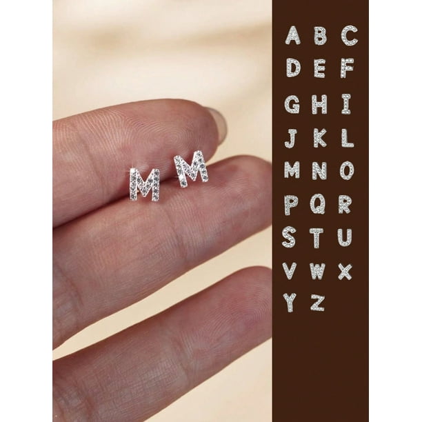 1pair Fashion Sterling Silver Cubic Zirconia Letter Decor Stud Earrings For Women For Daily Decoration