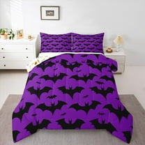 jejeloiu Bat Bedding Comforter Set,Purple Black Twin Comforter Sets,Halloween Theme Bedding Set For Teens Boys,Super Cozy Room Decor Reversible,2pcs
