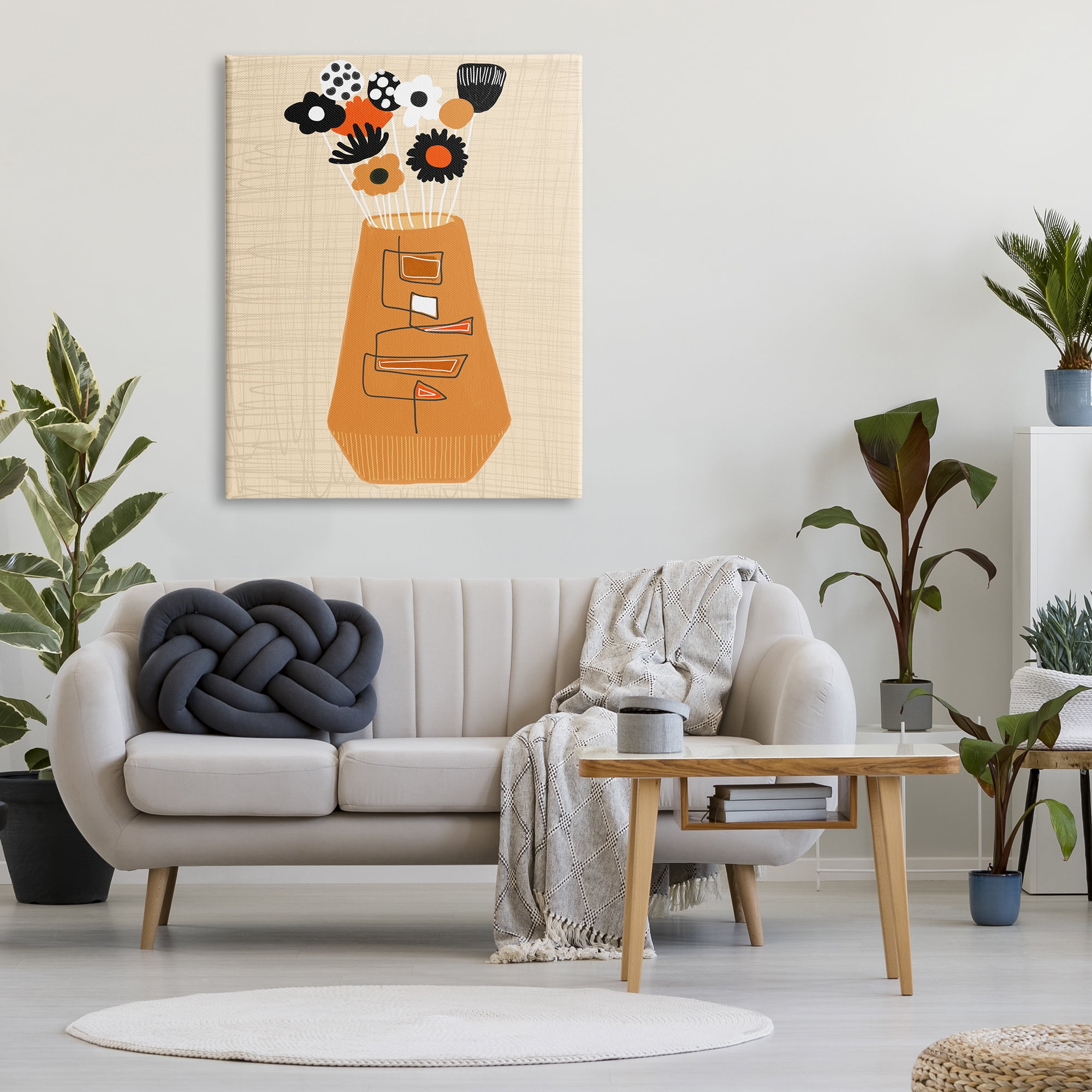 Stupell Industries Boho Orange Flower Vase Botanical & Floral Painting Gallery Wrapped Canvas Print Wall Art, 36 x 48