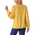 thumbnail image 3 of INSPIRE CHIC Women's Casual Summer Lace Panel V Neck Long Sleeve Blouses S Yellow, 3 of 5