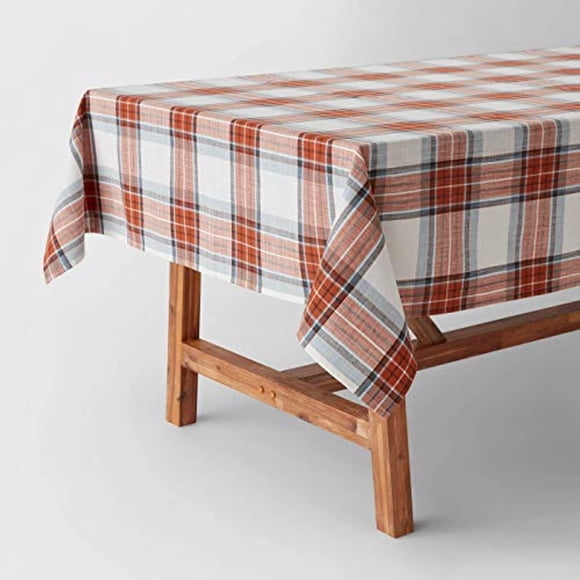 104" x 60" Rustic Cotton Yarn Dyed Plaid Festive Rectangle Tablecloth - Threshold
