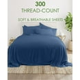thumbnail image 2 of 20-inch Extra Deep Pockets - Pure Giza Cotton Twin Size, Mediterranean Blue Color Bedsheet Set - 300-Thread-Count, 6-PC [1 flat sheet, 1 fitted sheet, 2 pillowcases], 2 of 7