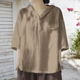 thumbnail image 2 of Xudanell Hooded Sweatshirt Women Thin Loose Button Short Sleeved Cotton Linen Summer Fashion Plus Size Coffee XXL, 2 of 5