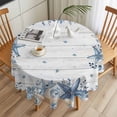 thumbnail image 3 of Blue Coastal Round Tablecloth 54 inches Seashell Starfish Conch Eucalyptus Leaf Board Waterproof Oil-Proof Table Cloth Round Table Cover for Holiday Party Picnic Dinner Decor Indoor and Outdoor Use, 3 of 9