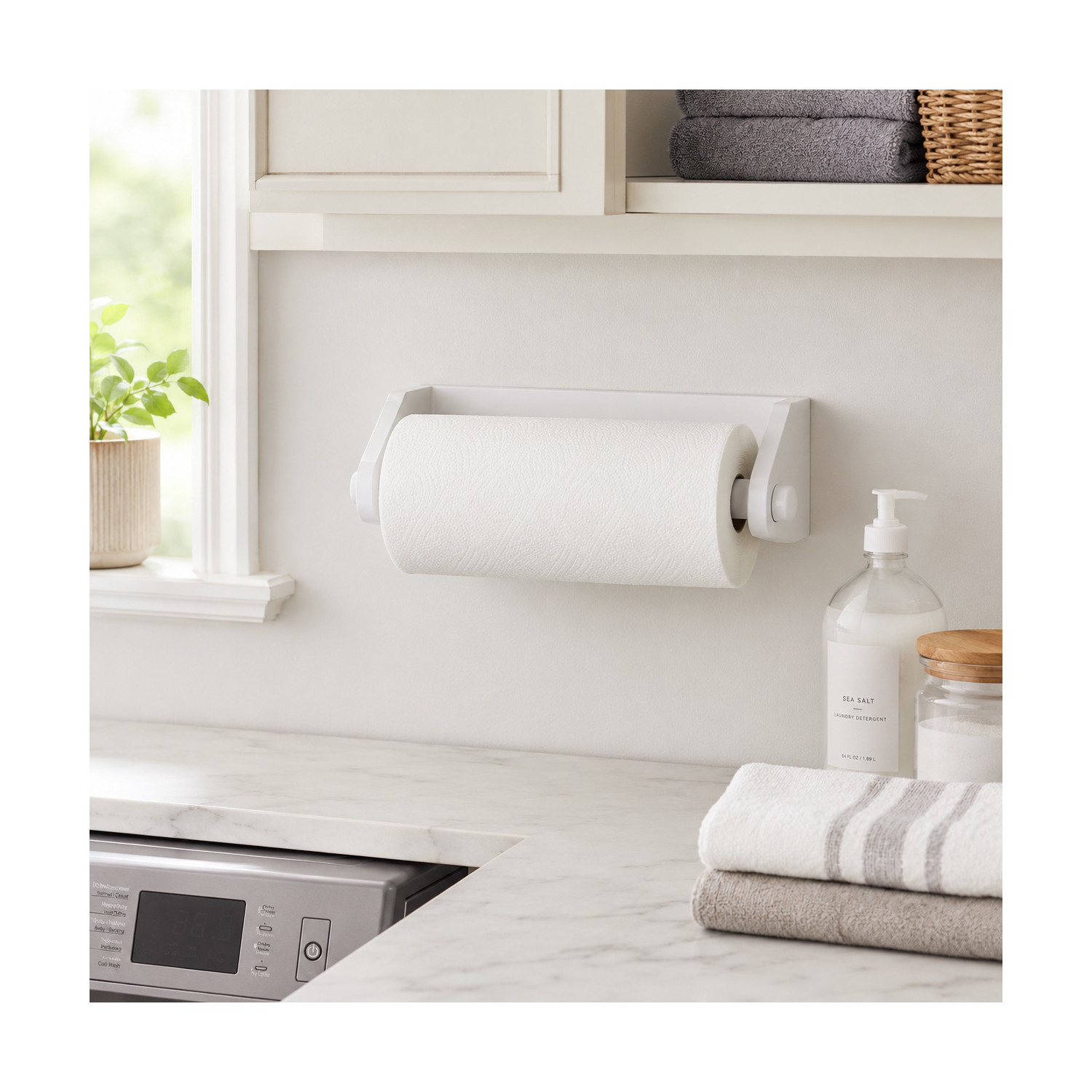 White Wood Dalton Paper Towel Holder, Kitchen and Laundry Room Wall Mount