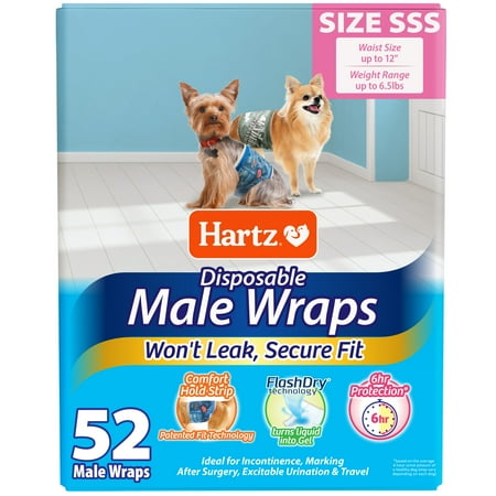 UPC: 0032700112455 | Hartz Disposable Male Dog Diaper Wrap | Superior Leak Proof Protection | Size SSS | Pack of 52