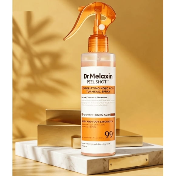 Vaporisateur Exfoliant Doux pour Peau Sensible 200 ml, Vaporisateur Éclaircissant à l'Acide Kojique et au Curcuma pour Atténuer les Taches Brunes et Unifier le Teint. Organisateurs de Maquillage
