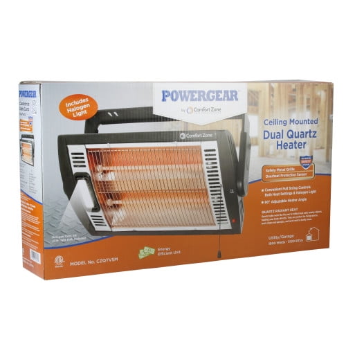 Comfort Zone 750/1,500-Watt Ceiling Mounted Dual Quartz Radiant Heater with  90-Degree Adjustable Tilt, Metal Safety Grille, Overheat Protection  (Hardware Included) - Walmart.com