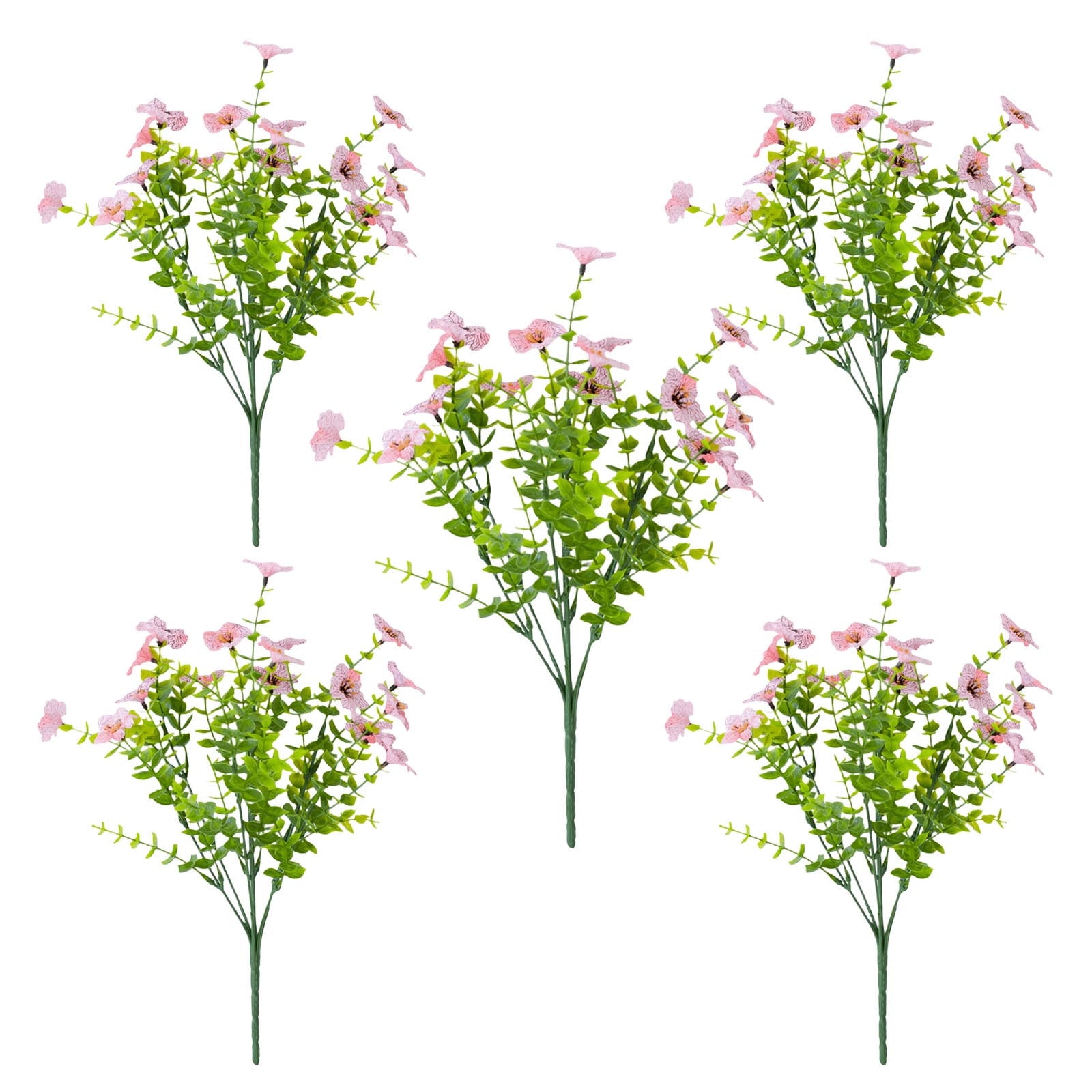 DAMAI Artificial Flowers for Outdoor Indoor Garden Home Decoration,Silk Violet with Eucalyptus Leaves Fake Plants,UV Resistant Flowers for Garden Patio Porch Window Box Outdoor Indoor Decor( Pink)
