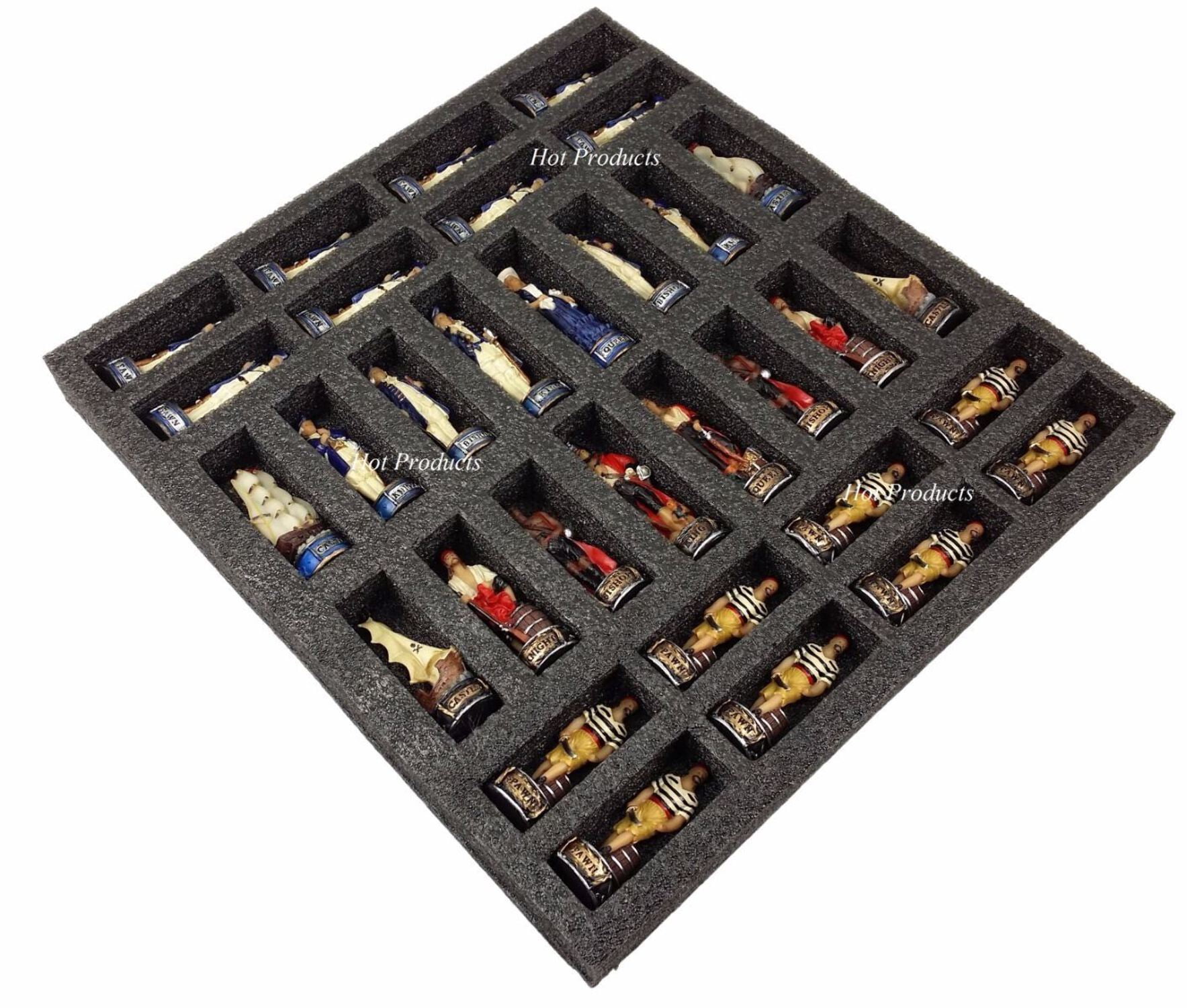 Pirates Vs Royal Navy Pirate Chess Set W 18" Cherry  Burlwood Color Board