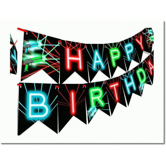 Laser Tag Blast Party Kit - Vibrant Decorations, Happy Birthday Banner, Pennant Flags - Ultimate Laser Tag Party Supplies