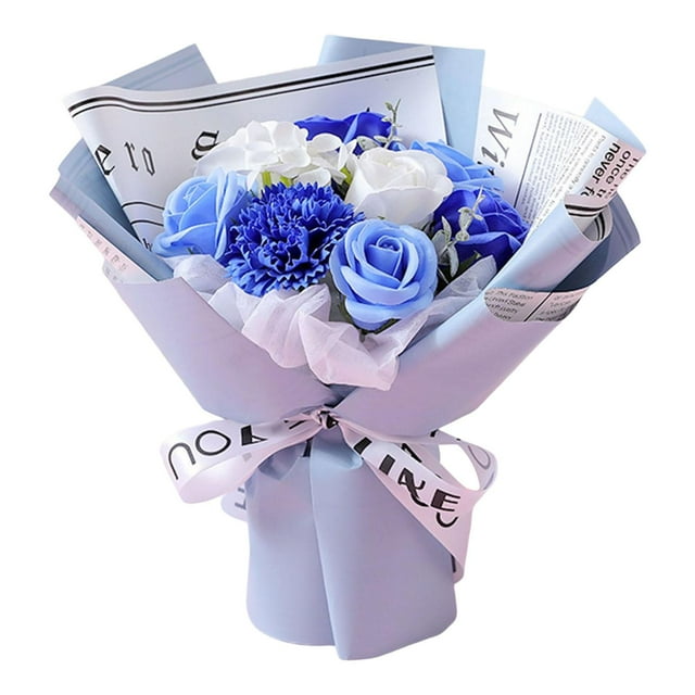Jabón artificial Ramo de flores Jabón de baño perfumado de rosa eterna para San Valentín Azul Zulema Ramo de flores de jabón