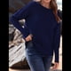 thumbnail image 5 of Suéter de Otoño 2025 para Mujer, Jersey de Punto Acanalado de Larga, Holgado, Cuello Redondo, Murciélago, Suéter Dividido. Azul Marino M, 5 of 9