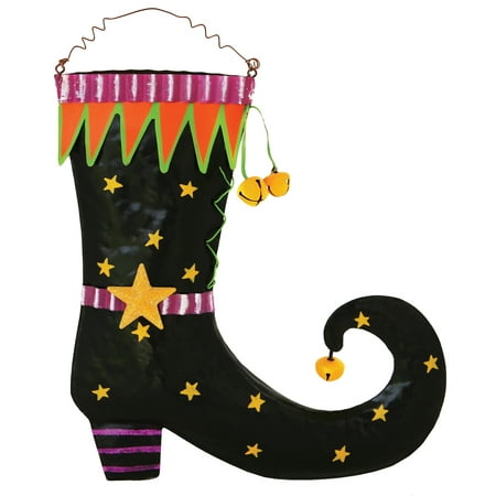 Halloween Witch Boot 10 Inch Tin Wall Door Hanging Sign Plaque