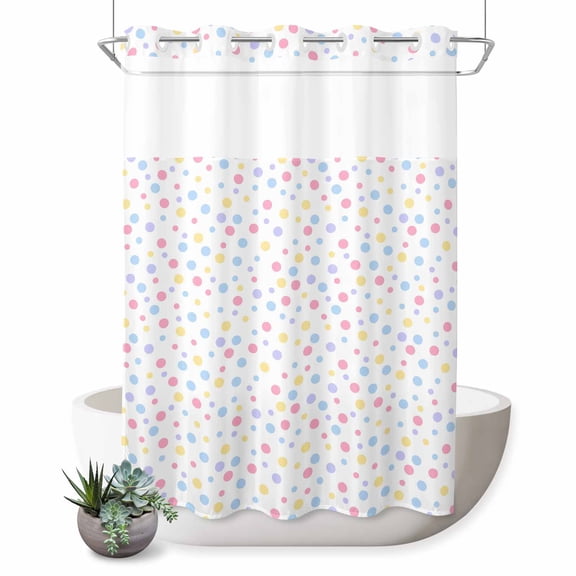 No Hook Shower Curtain, Colorful Polka Dot Shower Curtains for Bathroom with See Through Top Window, Modern Minimalist Geometric Waterproof & Washable Bath Curtain Extra Long 72"x84"