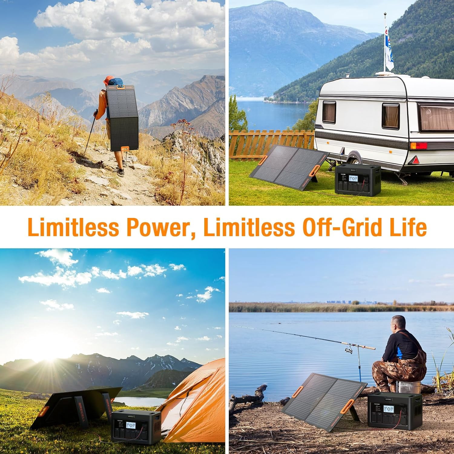 GRECELL Portable Power Station 2400W Solar Generator with 100W Solar Panel, 1843Wh UPS Backup LiFePO4 Battery Power Supply with 11 Outlets(4 2400W AC Outlets,2 PD100W) for Home CPAP Camping RV
