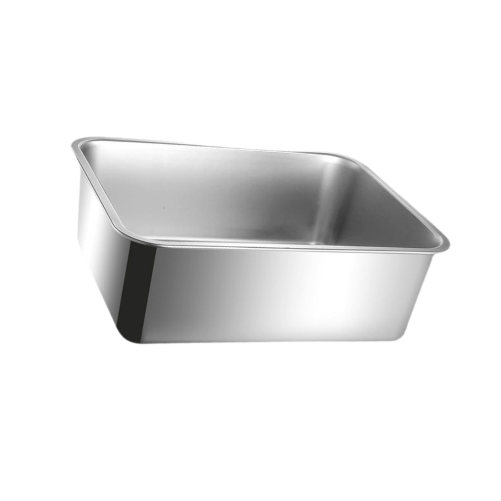 FashionCha Cat Litter Box Litter Pan Stainless Steel Container Easy to Clean Open Top Large Height 10cm