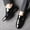 Black, variant on Juslio Men Shoes Men's Business Casual Breathable Soft Sole Comfortable Slip-on Dress Shoes