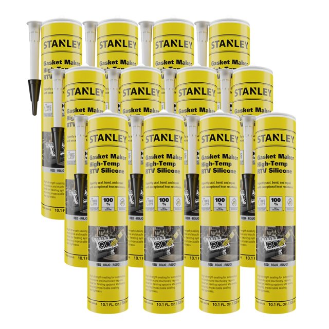 Gasket Maker STANLEY, silicona RTV de alta temperatura, 300 ml, color rojo, paquete de 12